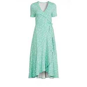Lands End Tencel Wrap Midi Dress Women XL Floral Green Modal Lightweight Stretch